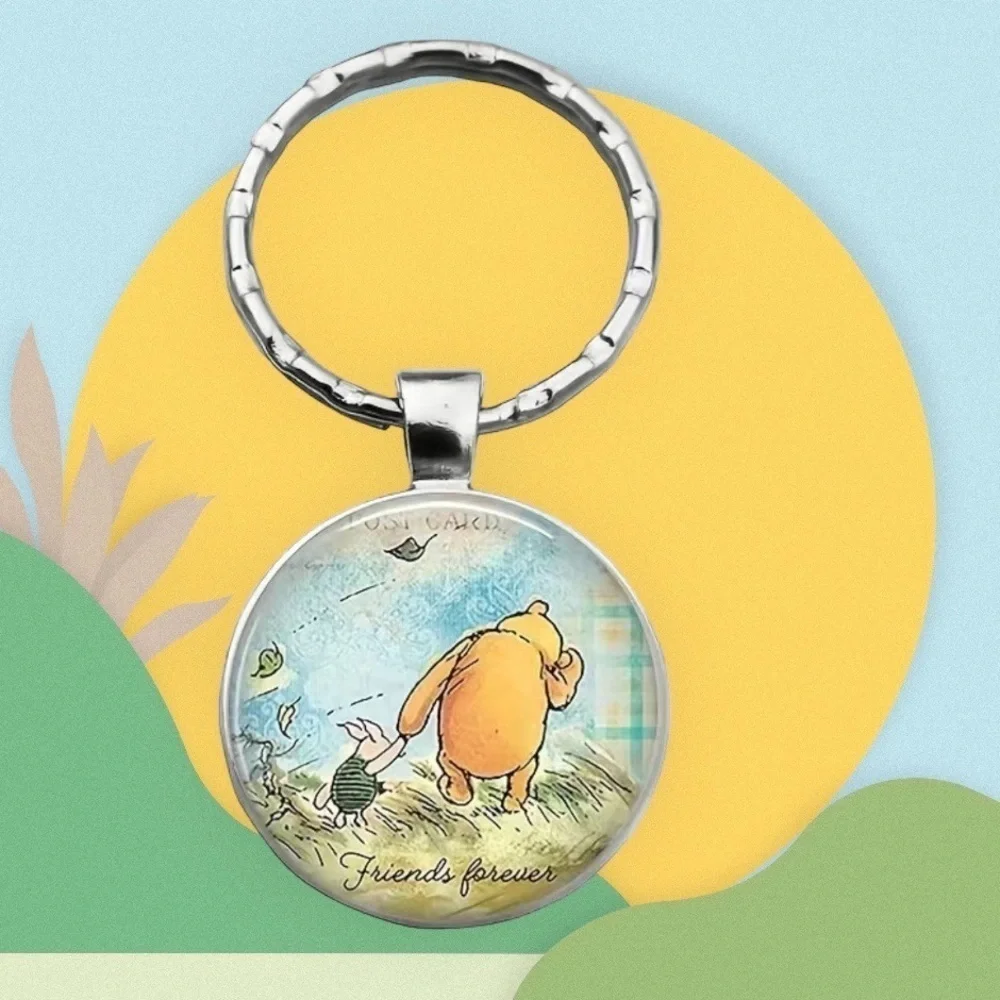 Winnie The Pooh Keychain Friends Forever Round Pendant Keyring Pooh Piglet